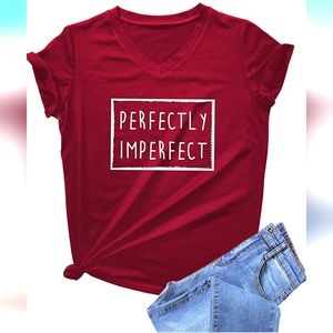 Womens "PERFECTLY IMPERFECT" short-sleeved v-neck novelty tee